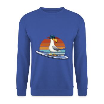 Retro Beach Surfer Bird Stand Up Paddle SUP Seagull - Unisex Sweatshirt - royal blue - Front - Alina (178cm) & Michal (187cm)