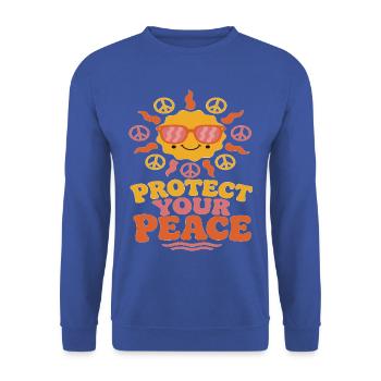 Sonnenpeace Motiv mit Peace Symbol - Unisex Pullover - Royalblau - Vorne - Alina (178cm) & Michal (187cm)