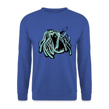 Rastaman Logo Schriftzug - Unisex Pullover - Royalblau - Vorne - Alina (178cm) & Michal (187cm)