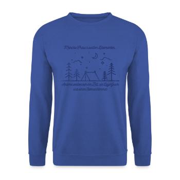 Camping Frauen Zelt Lagerfeuer Sterne - Unisex Pullover - Royalblau - Vorne - Alina (178cm) & Michal (187cm)