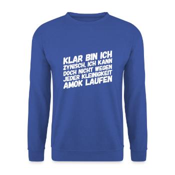 Zynismus hilft mir - Unisex Pullover - Royalblau - Vorne - Alina (178cm) & Michal (187cm)