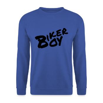 Biker Boy Schrift, Schriftzug , Geschenkidee - Unisex Pullover - Royalblau - Vorne - Alina (178cm) & Michal (187cm)