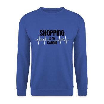 Shopping is my Cardio Lustiges Gym Shirt - Sweat-shirt Unisexe - bleu royal - Devant - Alina (178cm) & Michal (187cm)