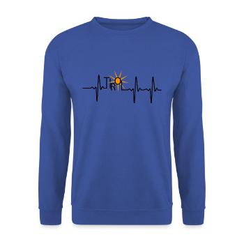 Alpen Tirol Sonne Herzschlag Puls Frequenz EKG - Unisex Pullover - Royalblau - Vorne - Alina (178cm) & Michal (187cm)