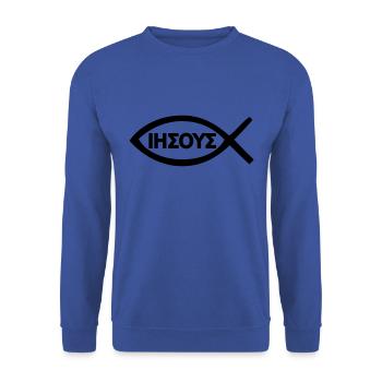 Christen Jesus Fisch Symbol - Unisex Pullover - Royalblau - Vorne - Alina (178cm) & Michal (187cm)
