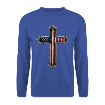 USA Kreuz Flagge - Unisex Pullover - Royalblau - Vorne - Alina (178cm) & Michal (187cm)