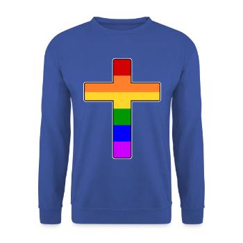 Kreuz Regenbogen - Unisex Pullover - Royalblau - Vorne - Alina (178cm) & Michal (187cm)