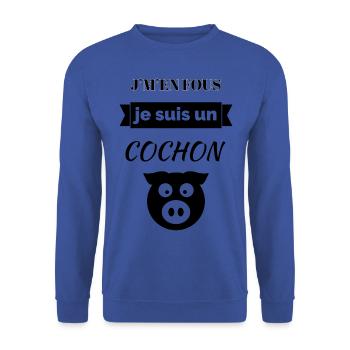 je men fous je suis un cochon - Sweat-shirt Unisexe - bleu royal - Devant - Alina (178cm) & Michal (187cm)
