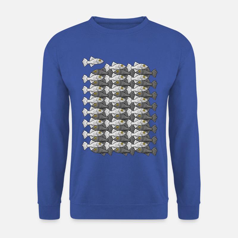Escher Style Fish IV Schwarz und Weiß - Unisex Pullover - Royalblau