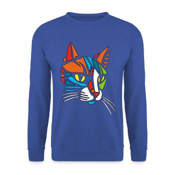 Chat tribal - Sweat-shirt Unisexe - bleu royal - Devant - Alina (178cm) & Michal (187cm)