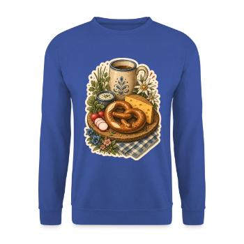 Brotzeit Brezel Käse - Unisex Pullover - Royalblau - Vorne - Alina (178cm) & Michal (187cm)