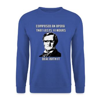 Musik Meme Wagner "14 Hours" - Unisex Pullover - Royalblau - Vorne - Alina (178cm) & Michal (187cm)