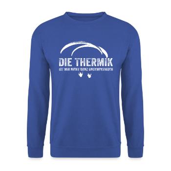 Die Thermik ist mir nicht ganz unsympathisch - Unisex Pullover - Royalblau - Vorne - Alina (178cm) & Michal (187cm)