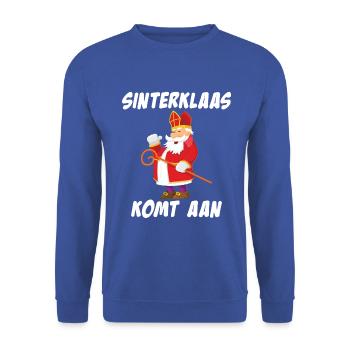 Sinterklaas Komt Aan Dutch Christmas Gift print - Unisex Sweatshirt - royal blue - Front - Alina (178cm) & Michal (187cm)