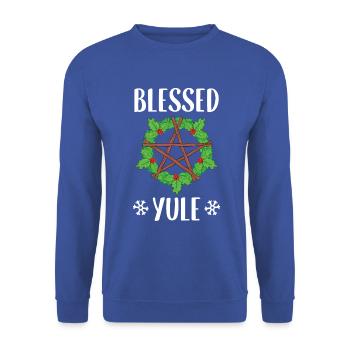 Blessed Yule Pagan Winter Solstice design - Unisex Sweatshirt - royal blue - Front - Alina (178cm) & Michal (187cm)