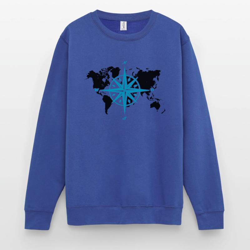 Windrose oder Kompassrose mit schwarzer Weltkarte Unisex Pullover