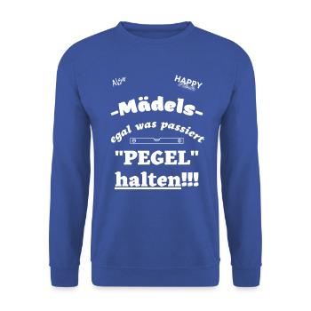 Pegel halten Mädels - Unisex Pullover - Royalblau - Vorne - Alina (178cm) & Michal (187cm)