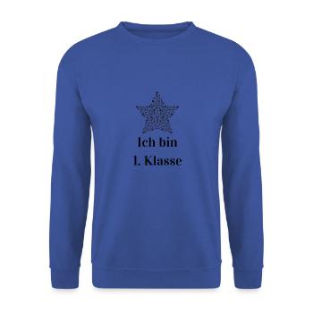 1.Klasse - Unisex Pullover - Royalblau - Vorne - Alina (178cm) & Michal (187cm)