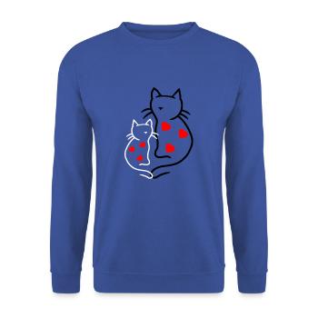 80er 90er Herz Herzen Katze Katzen Vintage Retro - Unisex Pullover - Royalblau - Vorne - Alina (178cm) & Michal (187cm)