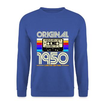Originales Retro-Kassetten-T-Shirt der 1950er Jahre - Unisex Pullover - Royalblau - Vorne - Alina (178cm) & Michal (187cm)
