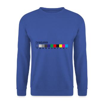 Druckkontrollstreifen für Colorjunkies - Unisex Pullover - Royalblau - Vorne - Alina (178cm) & Michal (187cm)