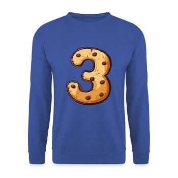 Ein Geburtstags Keks für Dreijährige, 3 Jahre alt - Unisex Pullover - Royalblau - Vorne - Alina (178cm) & Michal (187cm)
