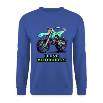 Pixelkunst Motorrad: Ich liebe Motocross - Unisex Pullover - Royalblau - Vorne - Alina (178cm) & Michal (187cm)
