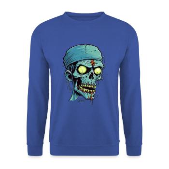 Ein Mumien Zombie Totenkopf - Unisex Pullover - Royalblau - Vorne - Alina (178cm) & Michal (187cm)