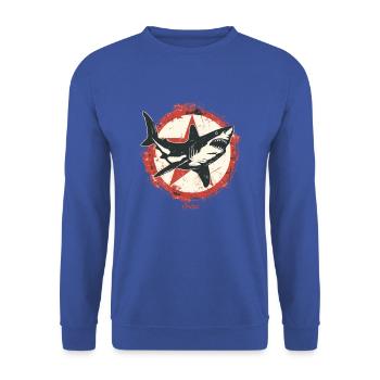 Parodistischer kommunistischer Kameraden Hai - Unisex Pullover - Royalblau - Vorne - Alina (178cm) & Michal (187cm)