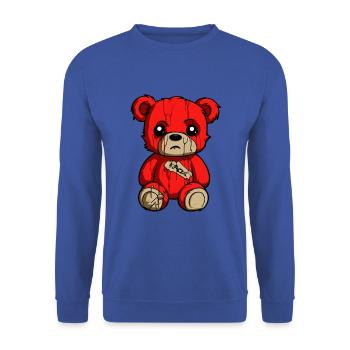 Ein leicht trauriges Plüschtier Bärchen Bär - Unisex Pullover - Royalblau - Vorne - Alina (178cm) & Michal (187cm)