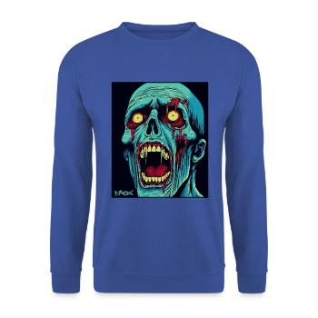 Ein schreiender grüner Totenkopf Zombie - Unisex Pullover - Royalblau - Vorne - Alina (178cm) & Michal (187cm)