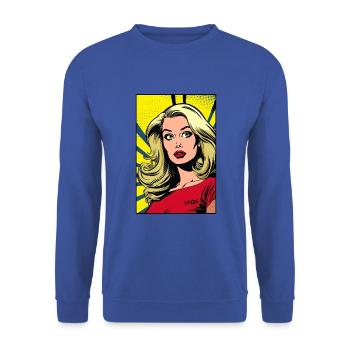Bande dessinée Pop Art d’une femme blonde - Sweat-shirt Unisexe - bleu royal - Devant - Alina (178cm) & Michal (187cm)