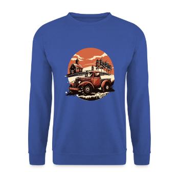 Ländliches Idyll: Scheune und Traktor, Bauern - Unisex Pullover - Royalblau - Vorne - Alina (178cm) & Michal (187cm)