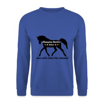 Champion Service ohne mich reitet hier niemand - Unisex Pullover - Royalblau - Vorne - Alina (178cm) & Michal (187cm)