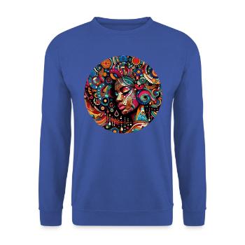 Inspiration im Afro-Stil, buntes afrikanisches Mosaik - Unisex Pullover - Royalblau - Vorne - Alina (178cm) & Michal (187cm)