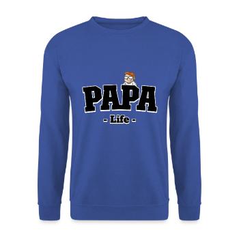 Papa life. Vie de papa - Sweat-shirt Unisexe - bleu royal - Devant - Alina (178cm) & Michal (187cm)