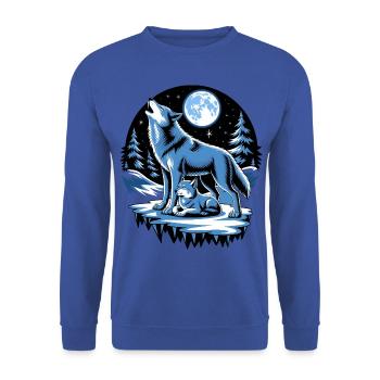 Wolfsnacht: Heulen im Mondlicht - Unisex Pullover - Royalblau - Vorne - Alina (178cm) & Michal (187cm)