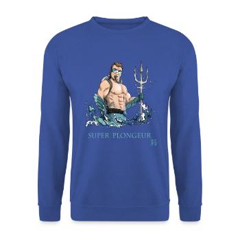 superhéro plongée sous marine : SUPER PLONGEUR - Sweat-shirt Unisexe - bleu royal - Devant - Alina (178cm) & Michal (187cm)
