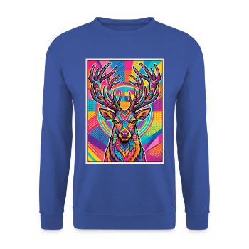 Hirsch Neon Pop Art Kaleidoskop - Unisex Pullover - Royalblau - Vorne - Alina (178cm) & Michal (187cm)