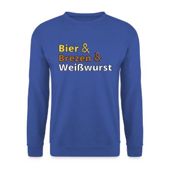 Bier, Brezen und Weisswurst - Bayern - Unisex Pullover - Royalblau - Vorne - Alina (178cm) & Michal (187cm)