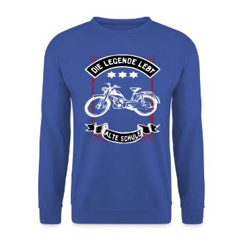 Zündapp Bergsteiger MD 25 Mofa Kult - Unisex Pullover - Royalblau - Vorne - Alina (178cm) & Michal (187cm)