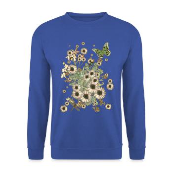 Blüten über Blüten - Blumen Flora Schmetterling - Unisex Pullover - Royalblau - Vorne - Alina (178cm) & Michal (187cm)