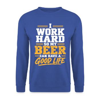 Biergarten Biermotiv Bierdesign - Unisex Pullover - Royalblau - Vorne - Alina (178cm) & Michal (187cm)