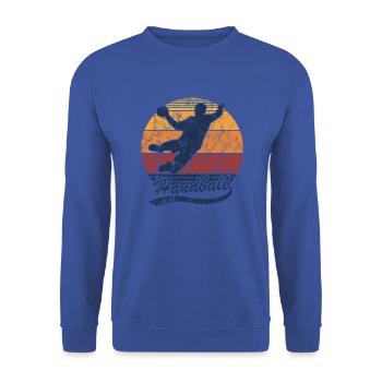 Handball Sprungwurf Handballspieler und Handballer - Unisex Pullover - Royalblau - Vorne - Alina (178cm) & Michal (187cm)