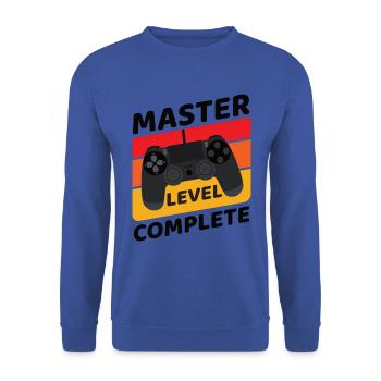 Master Level Complete Masterabschluss Geschenk - Unisex Pullover - Royalblau - Vorne - Alina (178cm) & Michal (187cm)
