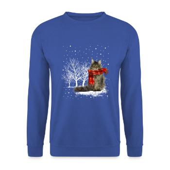 Snow cat Maine Coon in winter - Unisex Sweatshirt - royal blue - Front - Alina (178cm) & Michal (187cm)