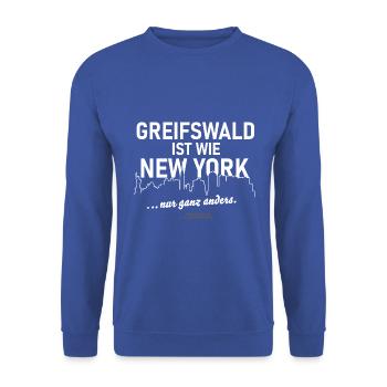 Greifswald ist wie New York - Unisex Pullover - Royalblau - Vorne - Alina (178cm) & Michal (187cm)