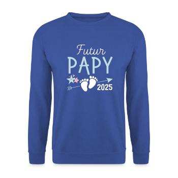 Futur Papy 2025 Cadeau Bientôt Grand-Père - Sweat-shirt Unisexe - bleu royal - Devant - Alina (178cm) & Michal (187cm)