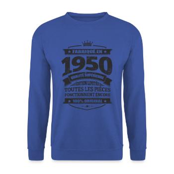FABRIQUÉ EN 1950 - Sweat-shirt Unisexe - bleu royal - Devant - Alina (178cm) & Michal (187cm)