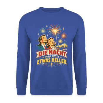 Retro Feuerwerk Shirt - Unisex Pullover - Royalblau - Vorne - Alina (178cm) & Michal (187cm)